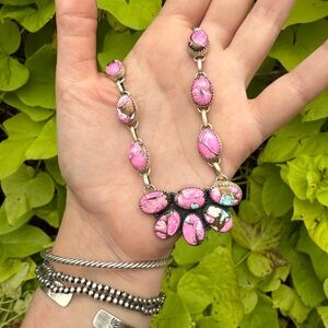 Cotton Candy Turquoise Statement Lariat Sterling Silver Necklace